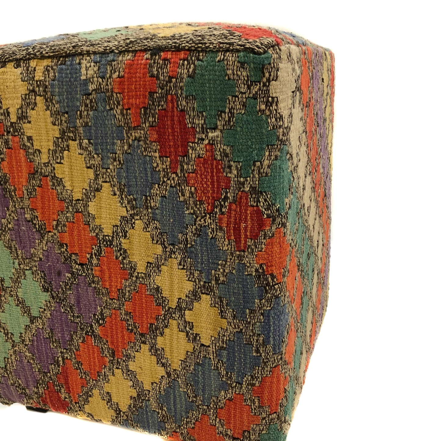 Kilim-Style Cube Ottoman
