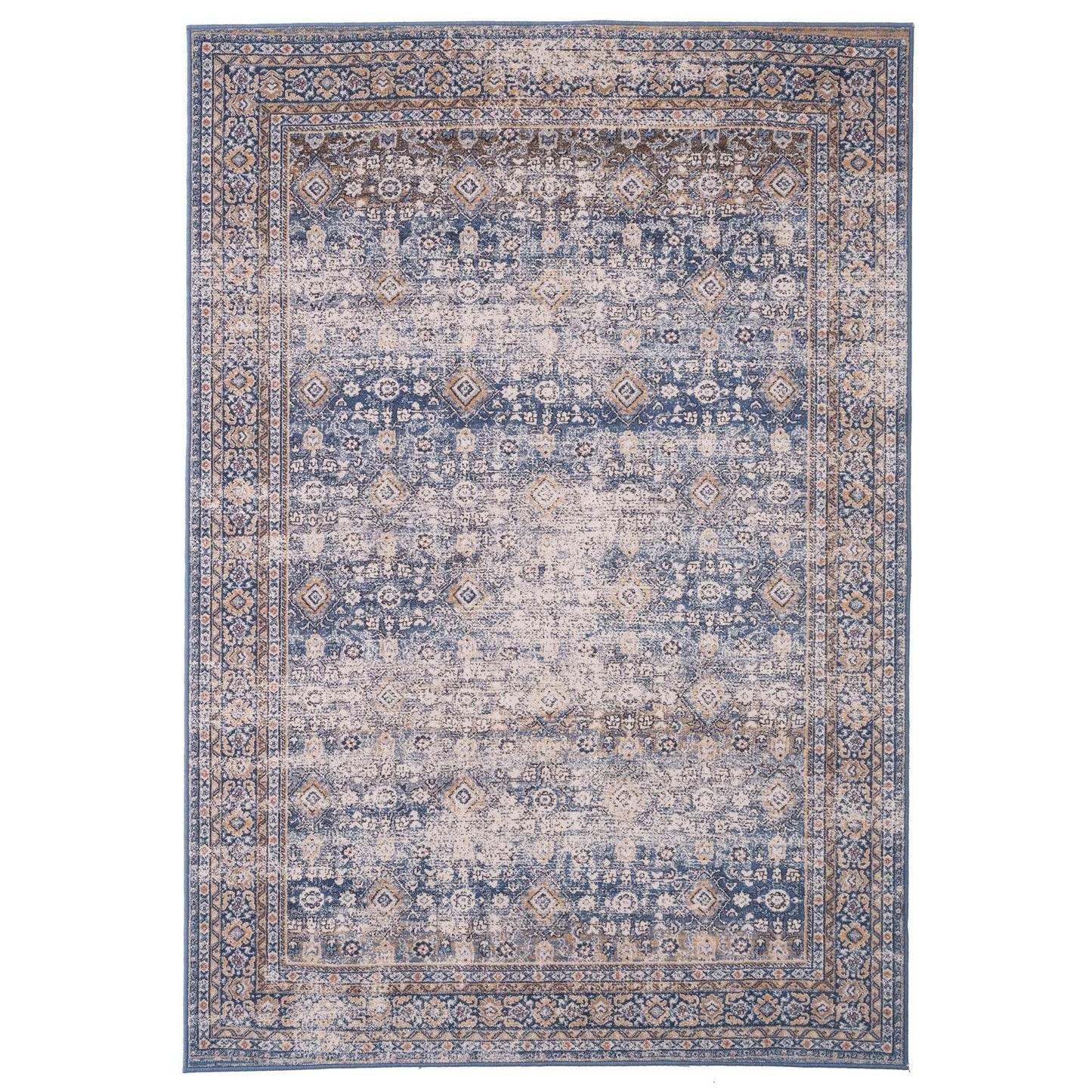 New Zealand Wool Erased Bakhtiari Design (5'03"x7'06") blue-gray/linen
