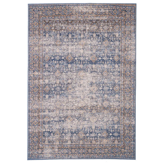 Blue tones, vintage designs and New Zealand wool imported area rug at Kirishian Rugs