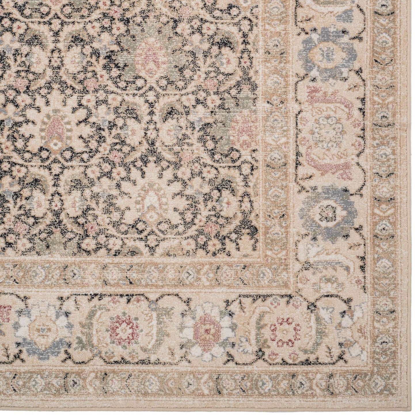New Zealand Wool Erased Kashan Design (5'03"x7'06") onyx/cream