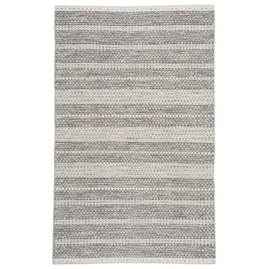 Full view of hand woven imported wool rug from Alpine Collection with gray tones.