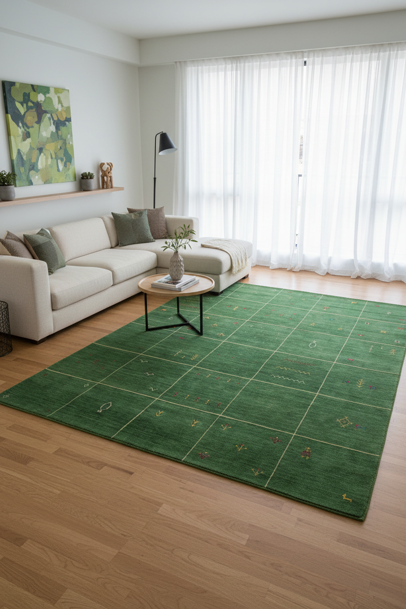Modern New Zealand wool (5x8) green – Kirishian Rugs