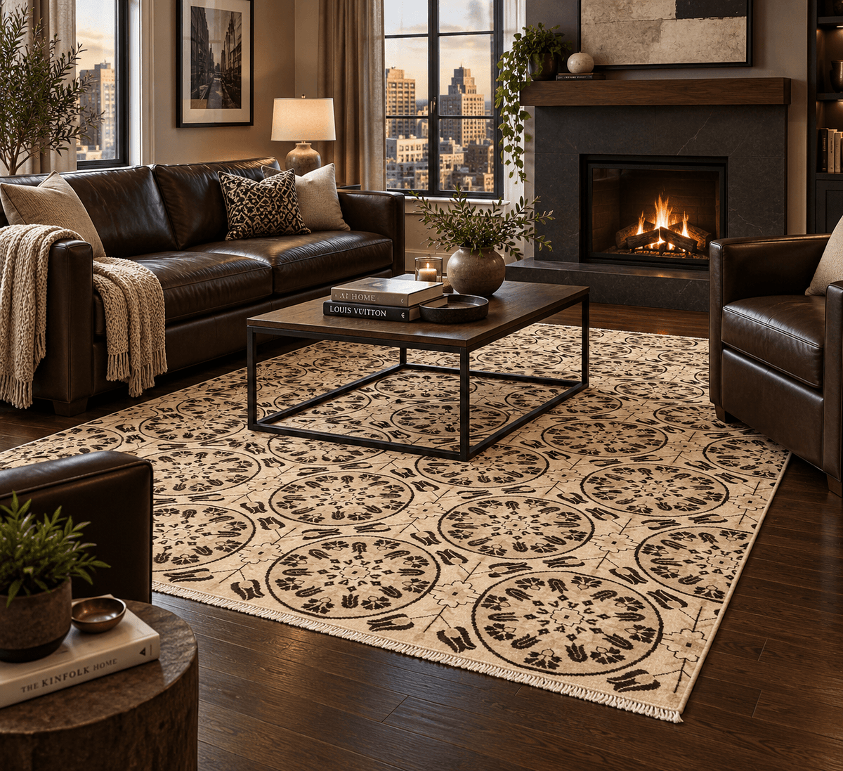 Farahan Sina - Suzani (6'00"x9'00") ivory/dark brown