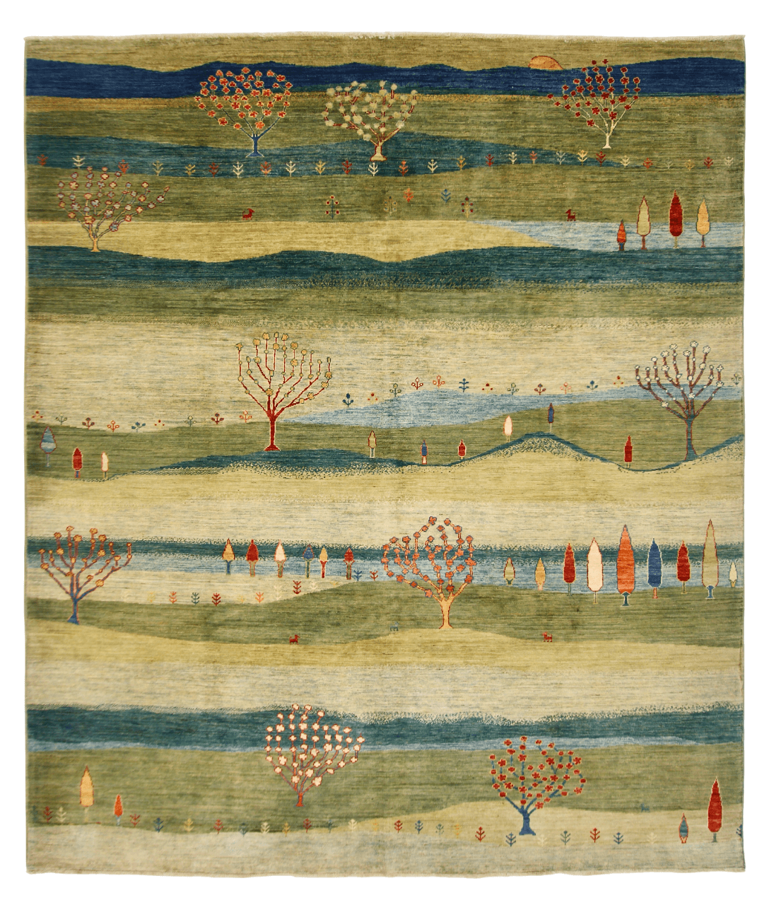 Scenic Afghan Gabbeh (8'02"x9'06") greens/blues