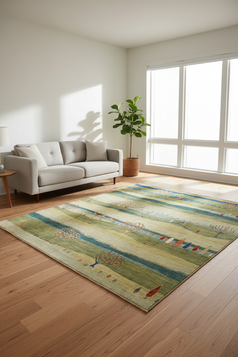 Scenic Afghan Gabbeh (8'02"x9'06") greens/blues