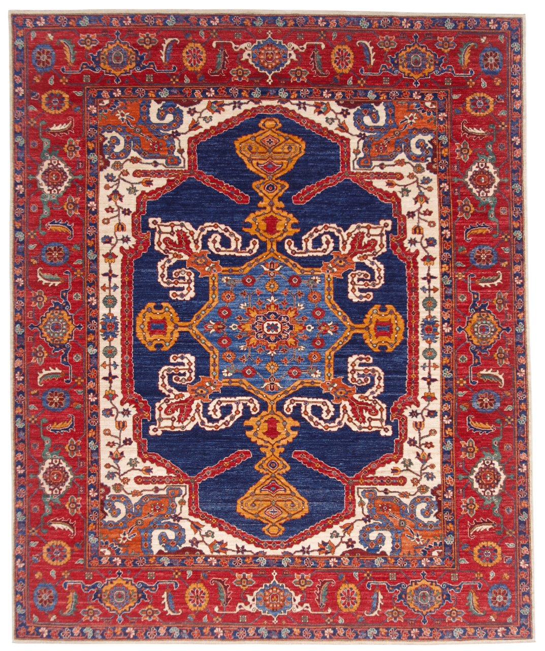 Afghan Heriz (8'00"x9'10") navy/ivory/red