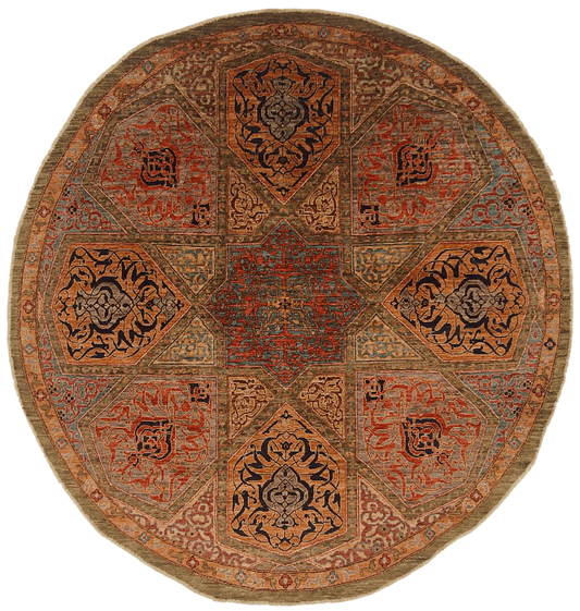 Afghan Arabesque (7' Round*) red/copper/olive