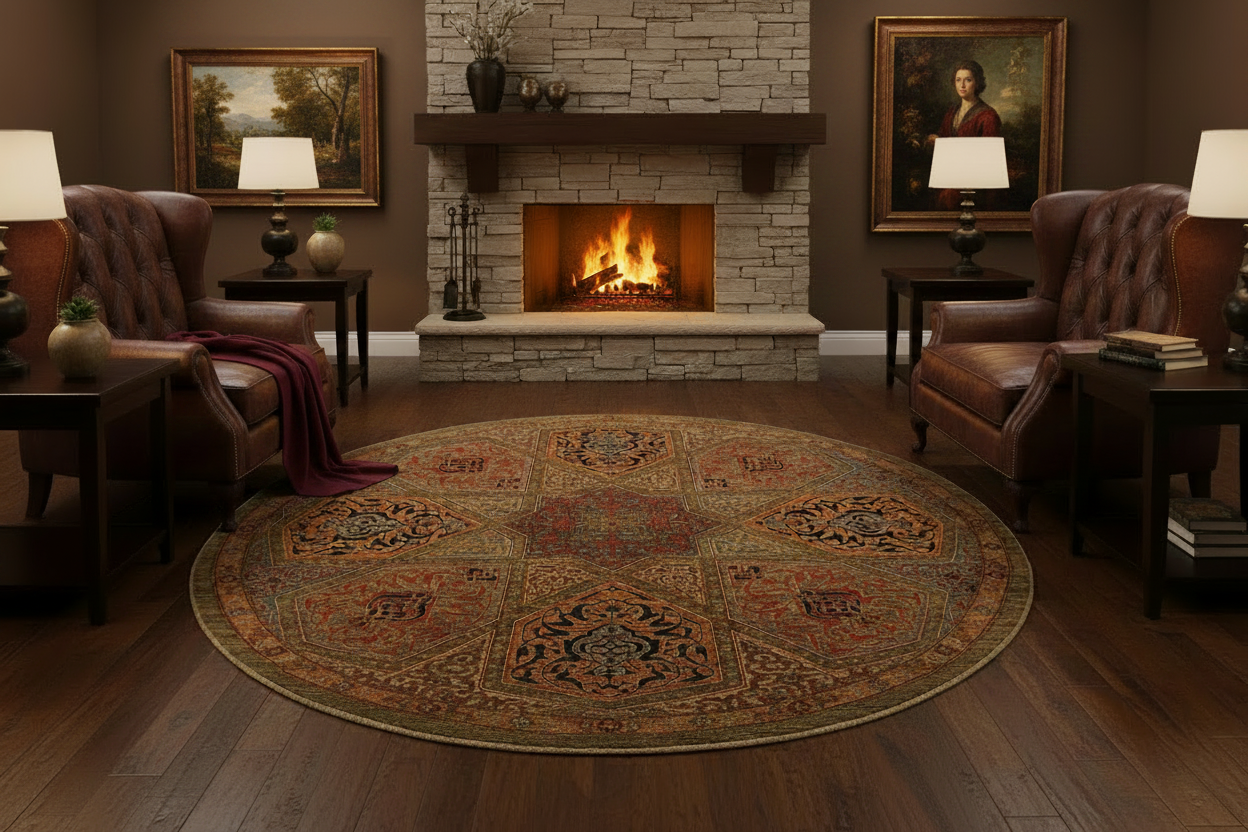 Afghan Arabesque (7' Round*) red/copper/olive