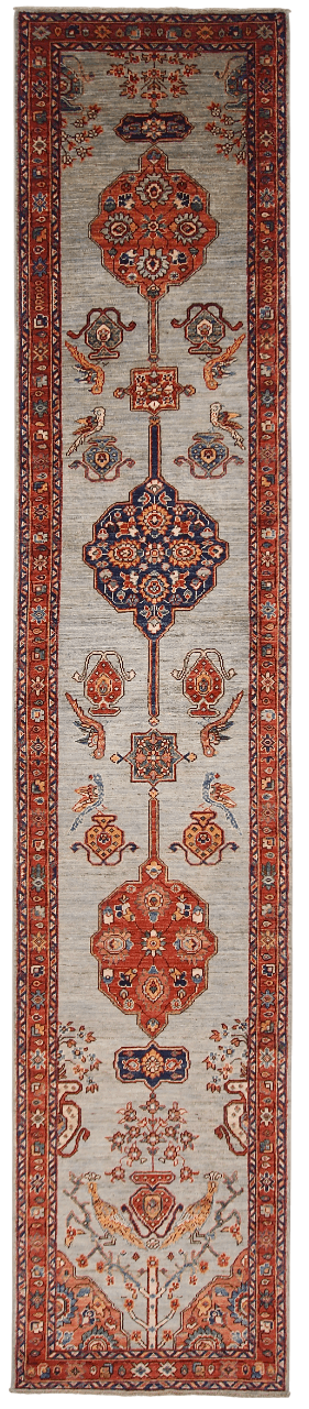 Vase/Medallions (2'07"x12'09") light blue/rust