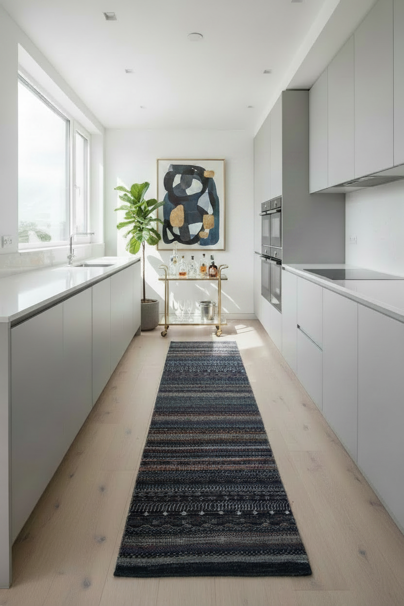 Luri Gabbeh - Grass Design (2'08"x9'09") Navy