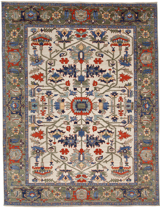 Aryana-Serapi (9'02"x11'11") Ivory/Green