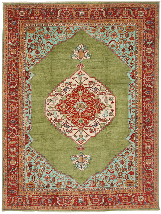 Fine Aryana-Heriz (8'11"x11'09") green/red