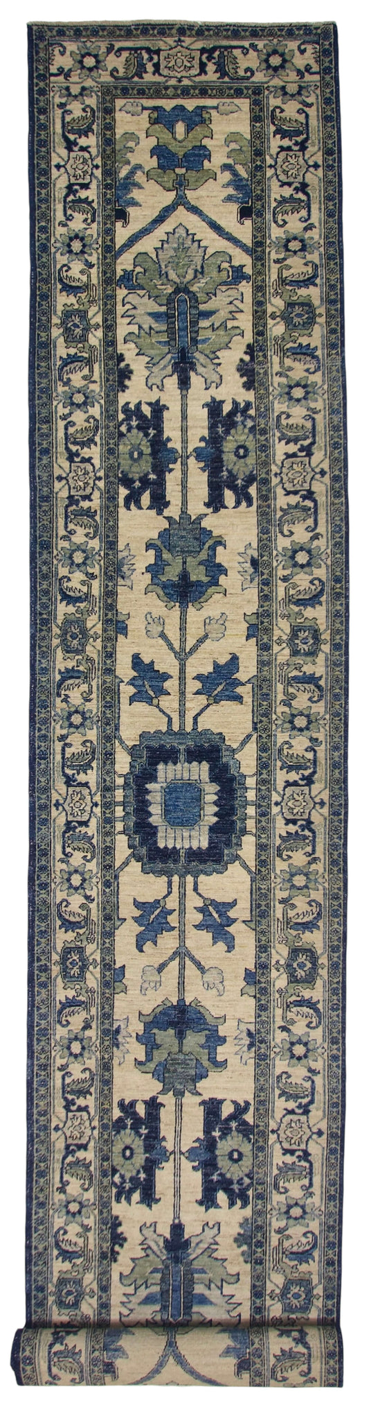 Afghan Heriz (2'11"x14'08") ivory/indigo/green