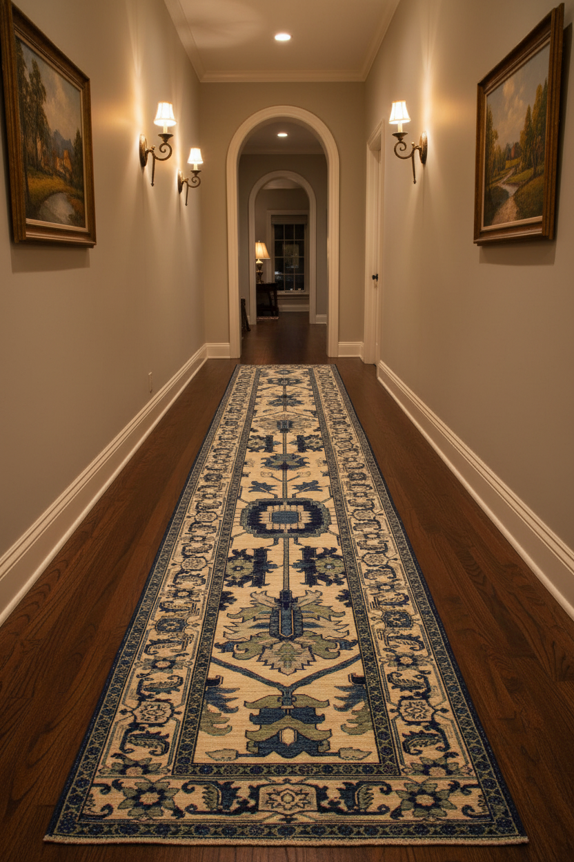 Afghan Heriz (2'11"x14'08") ivory/indigo/green