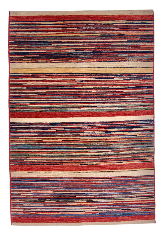 Modern Gabbeh (4'02"x6'00") red/multicolor strie