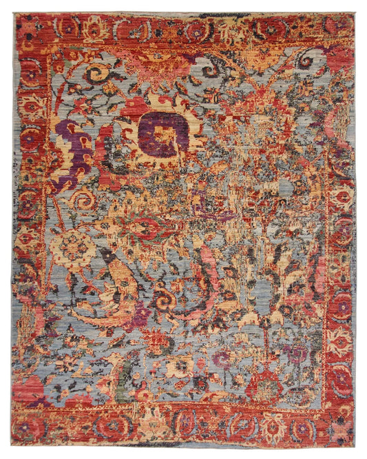 "Pixelated Chaos" (7'10"x9'11") lt.blue/red/multicolor