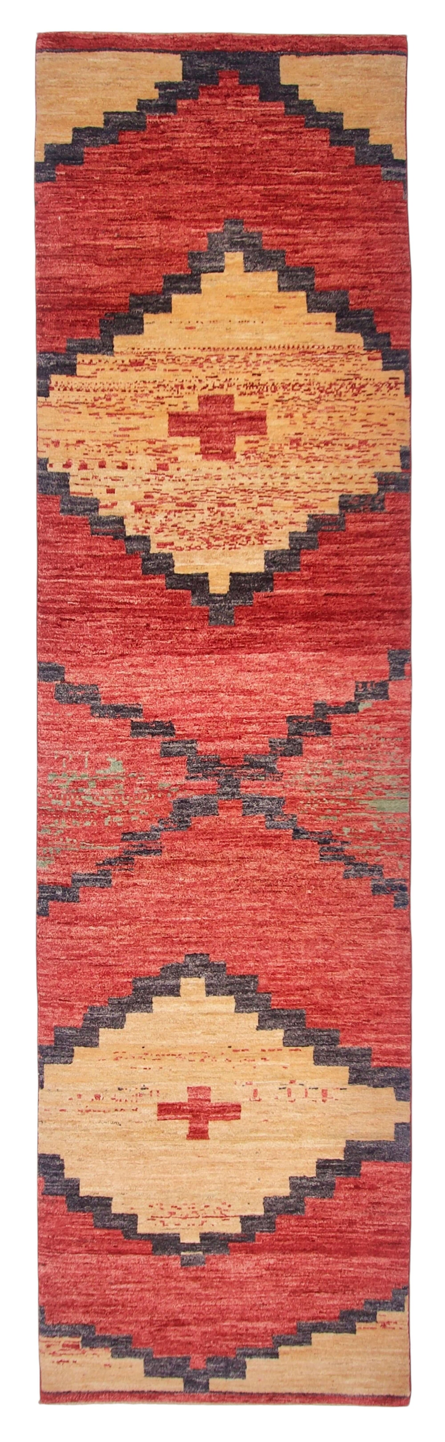 Afghan Navajo-Style Gabbeh (2'08"x9'09") red/gold
