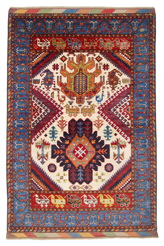 Baluch - Shirvan (4'02"x6'05") ivory/blue/multicolor