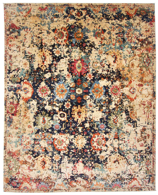 Faryab - 'Erased' Sultanabad (8'05"x10'05") indigo/multicolor