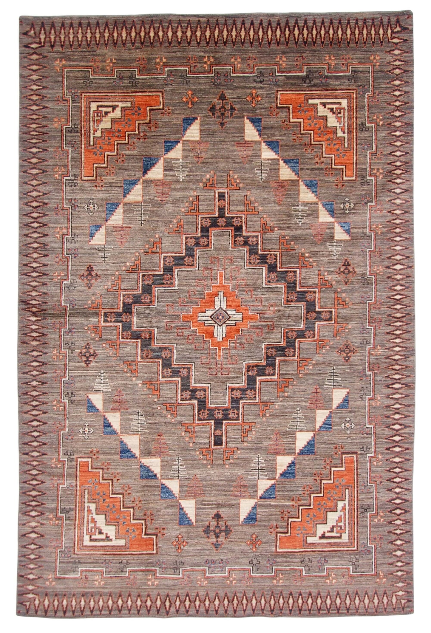 Afghan Navajo (5'10"x8'11") undyed/copper/lt.blue