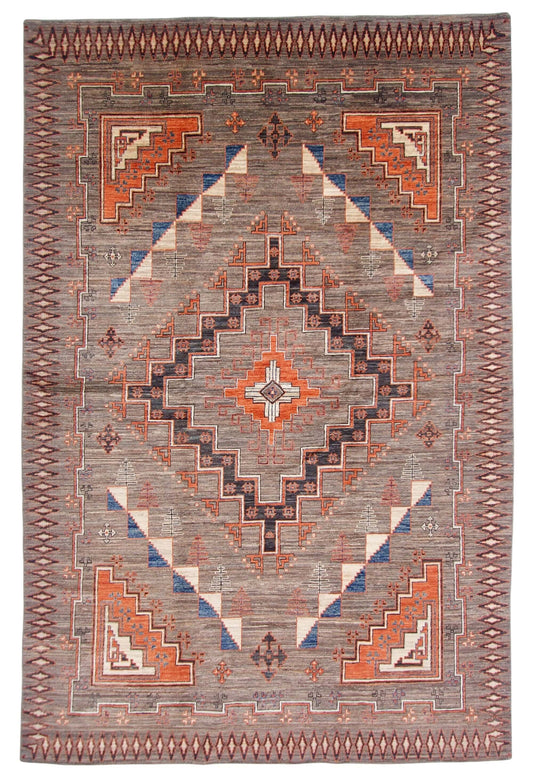 Afghan Navajo (5'10"x8'11") undyed/copper/lt.blue