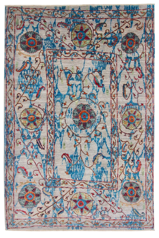 Aryana - 'Suzanikat' (6'03"x9'04") gray/turquoise/multicolor