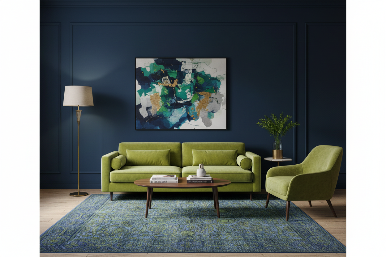 Nooristan - Modern Fine Sultanabad (8'04"x10'04") deep blue/chartreuse