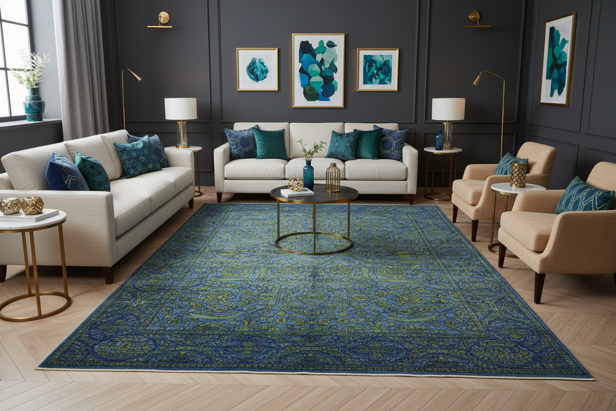 Nooristan - Modern Fine Sultanabad (8'04"x10'04") deep blue/chartreuse