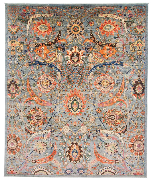 Aryana - Kerman 'Clark' Sickle Leaf (8'01"x9'09") slate blue