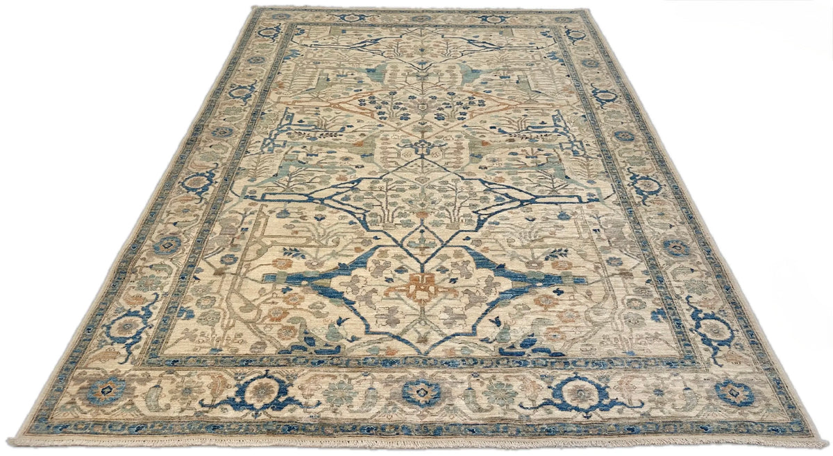 Faryab - Bidjar (6'01"x8'07") ivory/blue