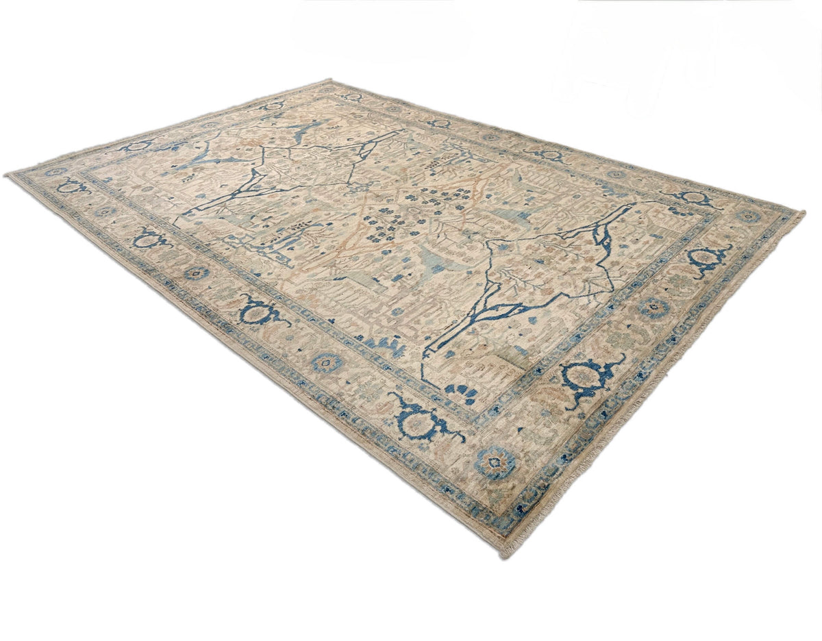 Faryab - Bidjar (6'01"x8'07") ivory/blue