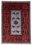 Aryana - Baluch Revival-Eight Birds (5'11"x8'07") gray/red