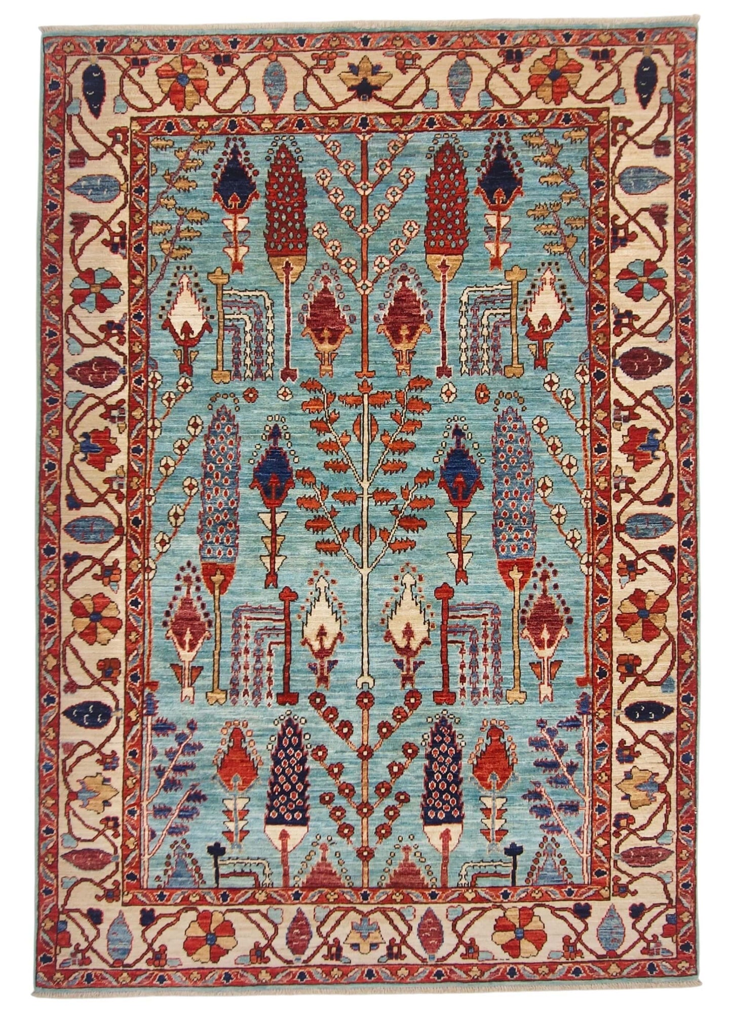 Fine Aryana - Tree of Life (4'03"x6'01") robin's egg blue/ivory