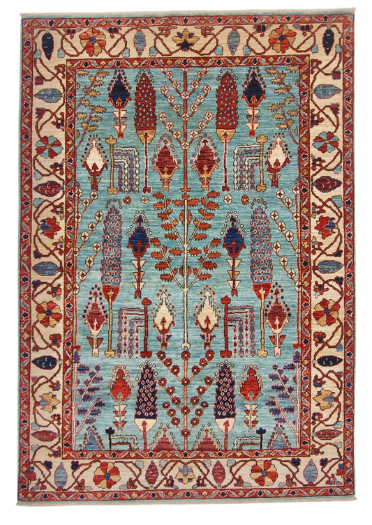 Fine Aryana - Tree of Life (4'03"x6'01") robin's egg blue/ivory