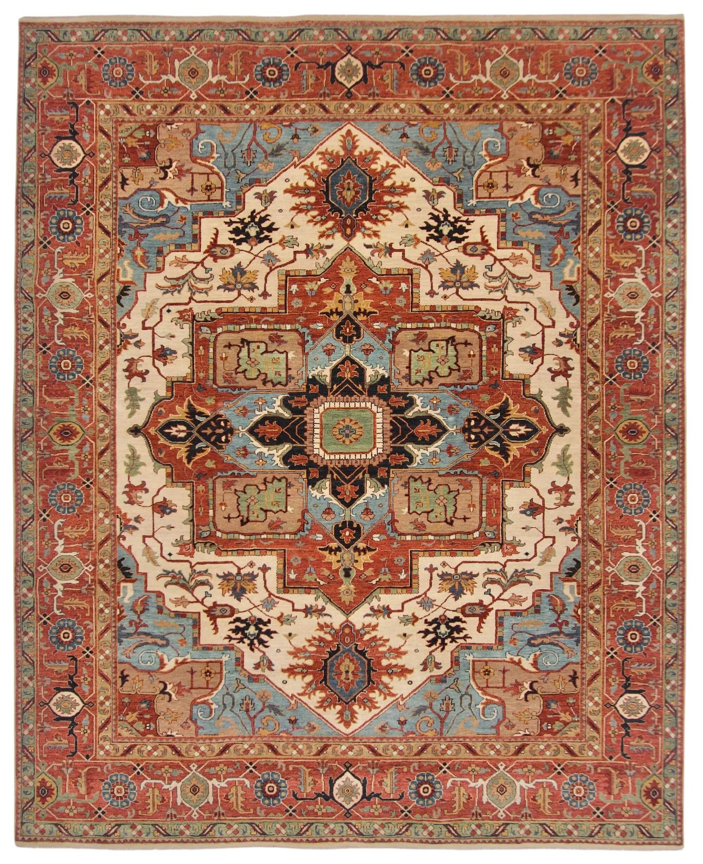 Indo-Persian - Serapi/Heriz Revival (8'x10') ivory/lt.blue/rust