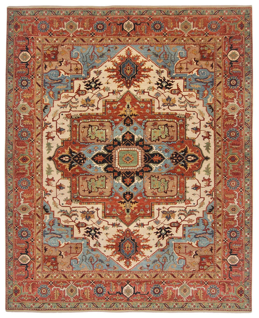 Indo-Persian - Serapi/Heriz Revival (8'x10') ivory/lt.blue/rust