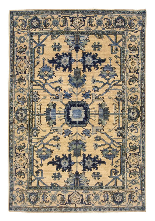 Sina - Afghan Heriz (4'03"x6'03") ivory/blue