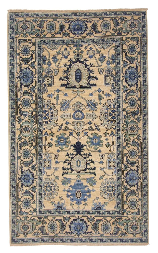 Sina - Afghan Serapi (3'01"x5'03") ivory/blue