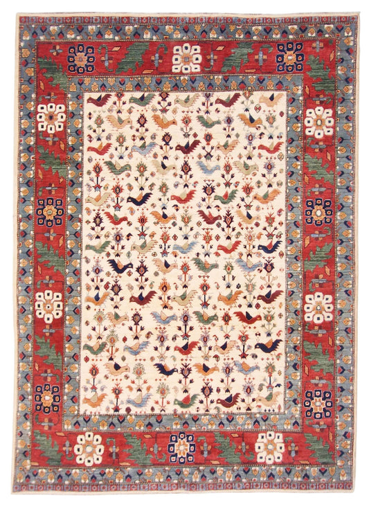 Farahan Sina - Qashqai (5'00"x6'11") ivory/red