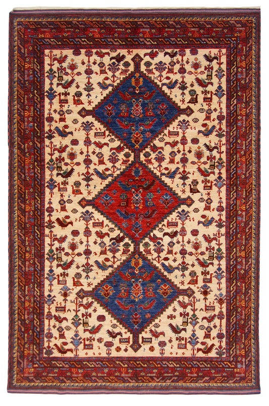 Balouch - Qashqai (5'10"x8'08") ivory/dark red/multicolor