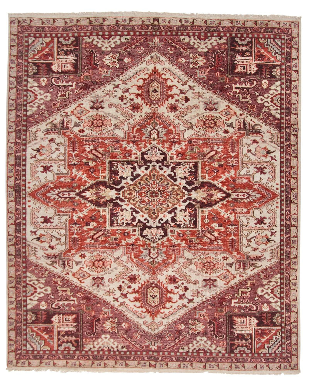 Indo-Oushak - Heriz Design (approx. 8'x10') ivory/dk.red