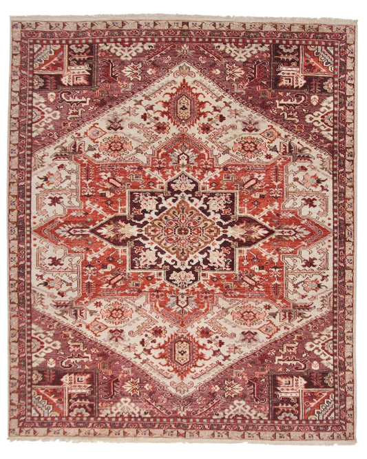 Indo-Oushak - Heriz Design (approx. 8'x10') ivory/dk.red