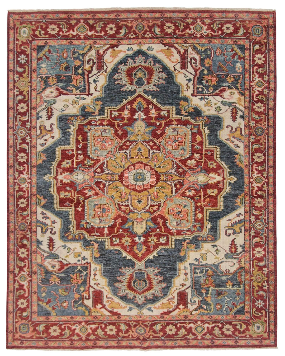 Indo-Oushak - Heriz Design (approx. 8'x10') blue/ivory/red