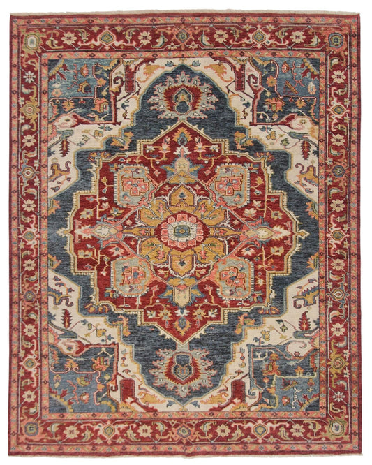 Indo-Oushak - Heriz Design (approx. 8'x10') blue/ivory/red