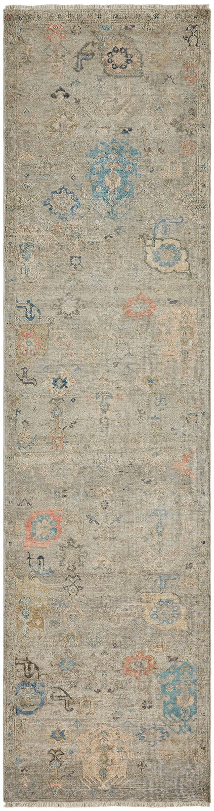 Antiqued Indo-Oushak (10'Runner) lt.gray/pastels