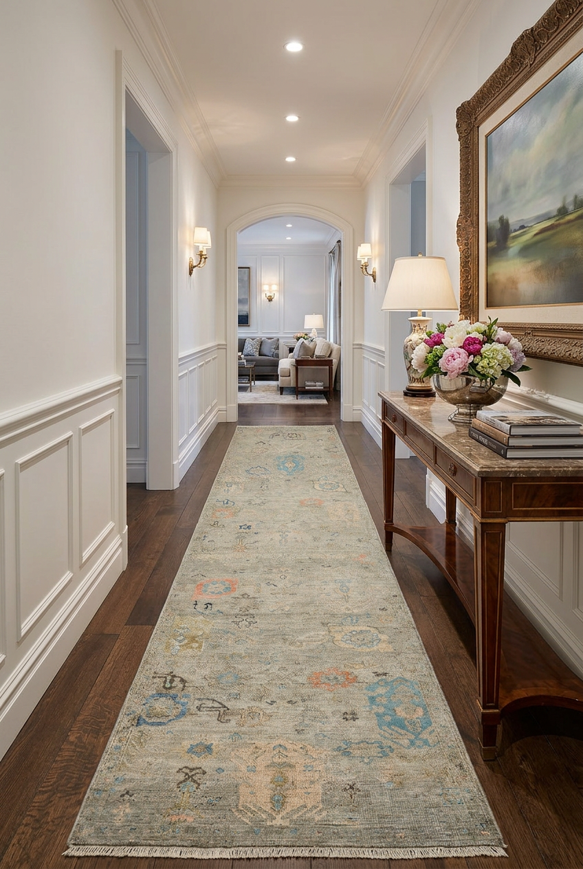 Antiqued Indo-Oushak (10'Runner) lt.gray/pastels