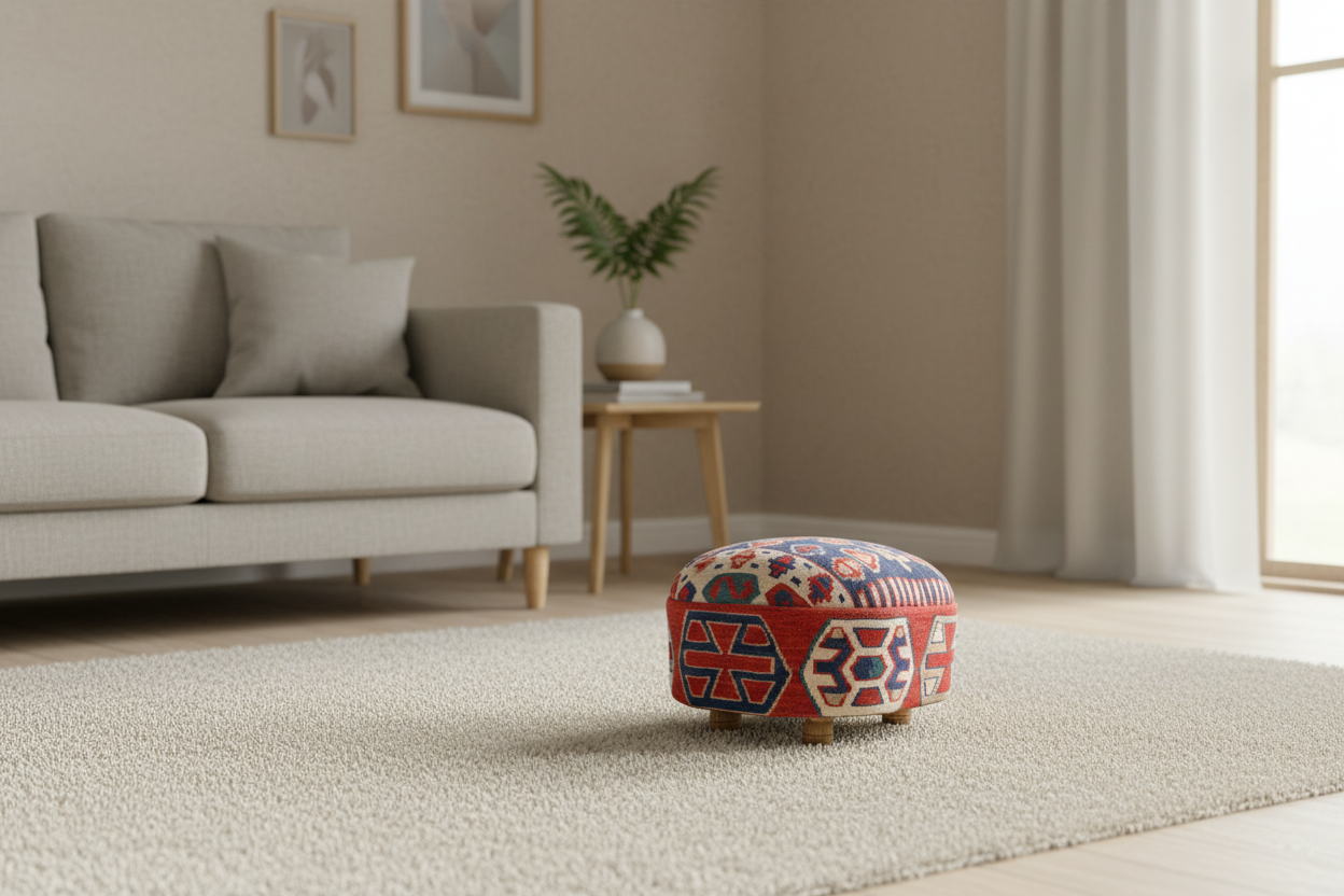 Kilim Footstool (red/blue) 12"x18"x14"