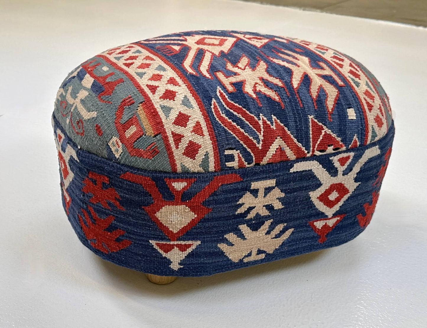 Kilim Footstool (blue) 12"x18"x14"