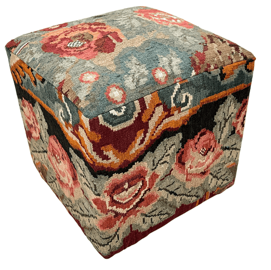 Moldovian Kilim Cube Ottoman (19x18x18) dk.red/multicolor