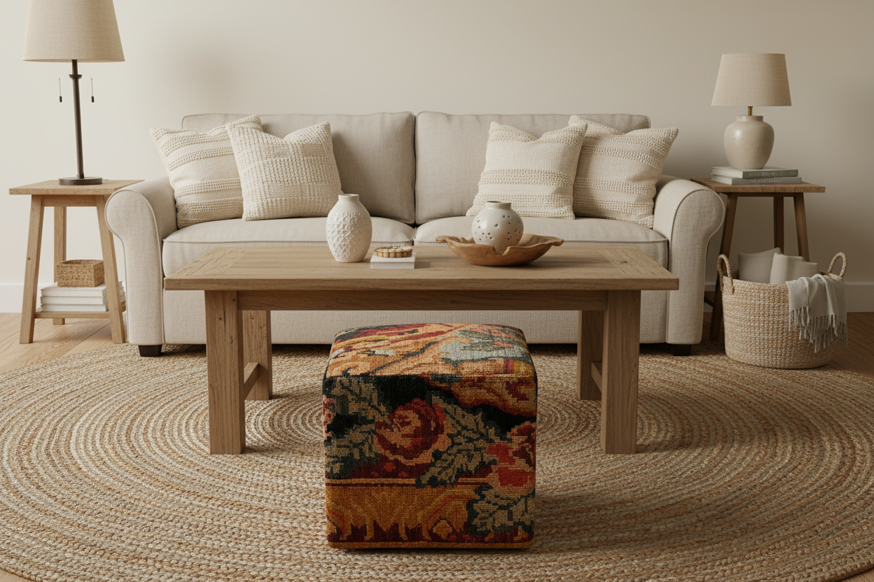 Moldovian Kilim Cube Ottoman (19x18x18) dk.red/black